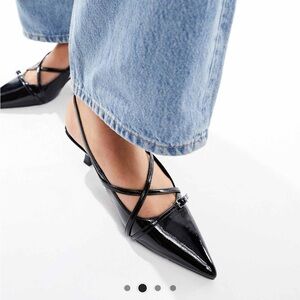 Black Patent Buckle Kitten Heel